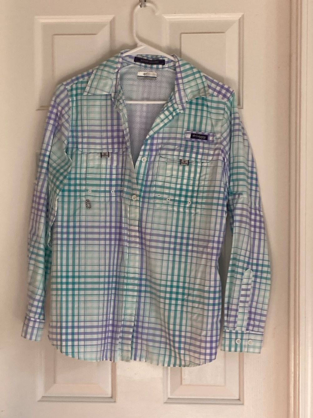 Columbia Women’s Plaid Button-Down Shirt - Mint & Lavender